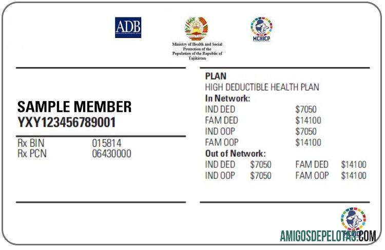 Cartão de seguro saúde do Tadjiquistão amostra